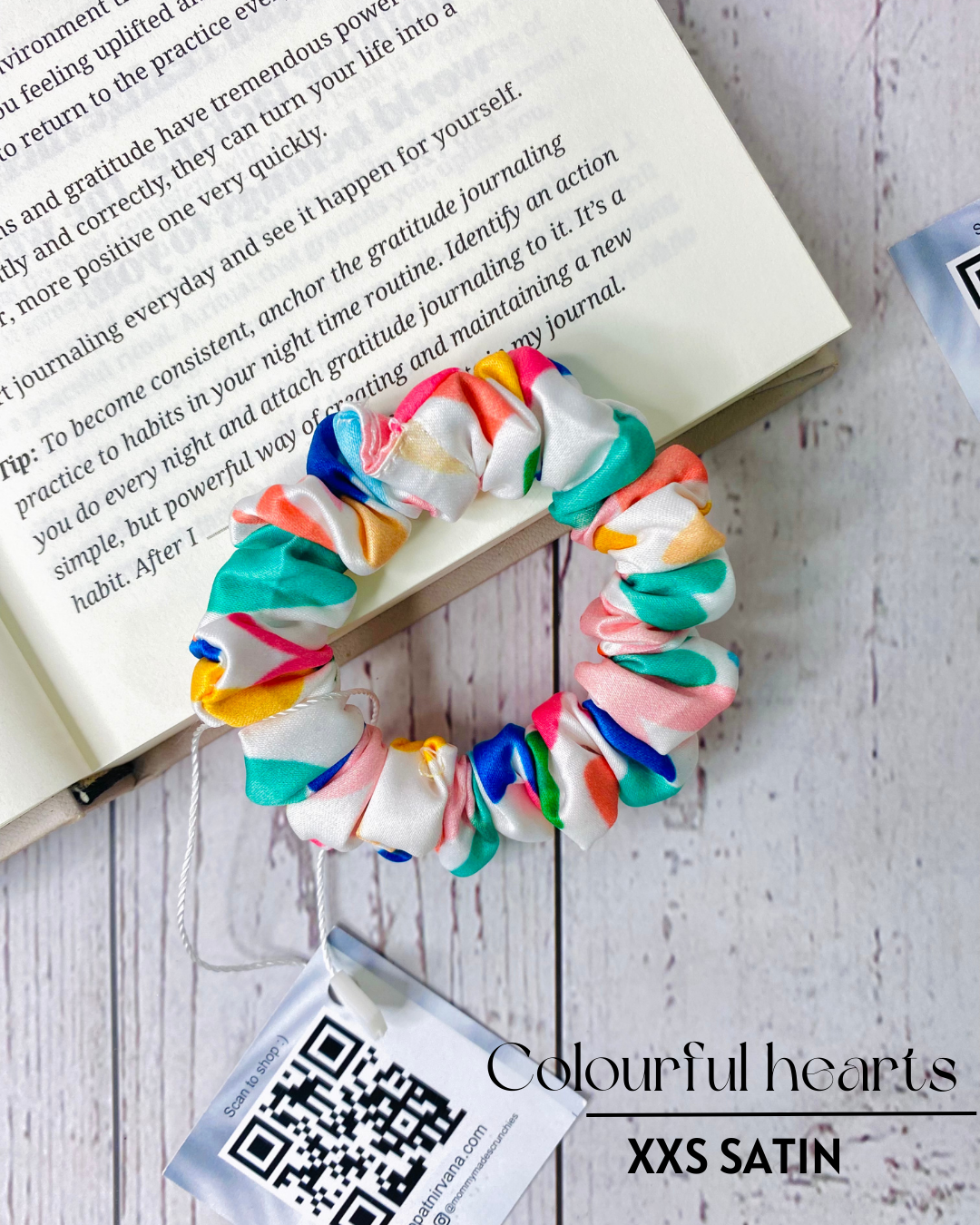 COLOURFUL HEARTS  - PREMIUM SATIN HAIR SCRUNCHIE