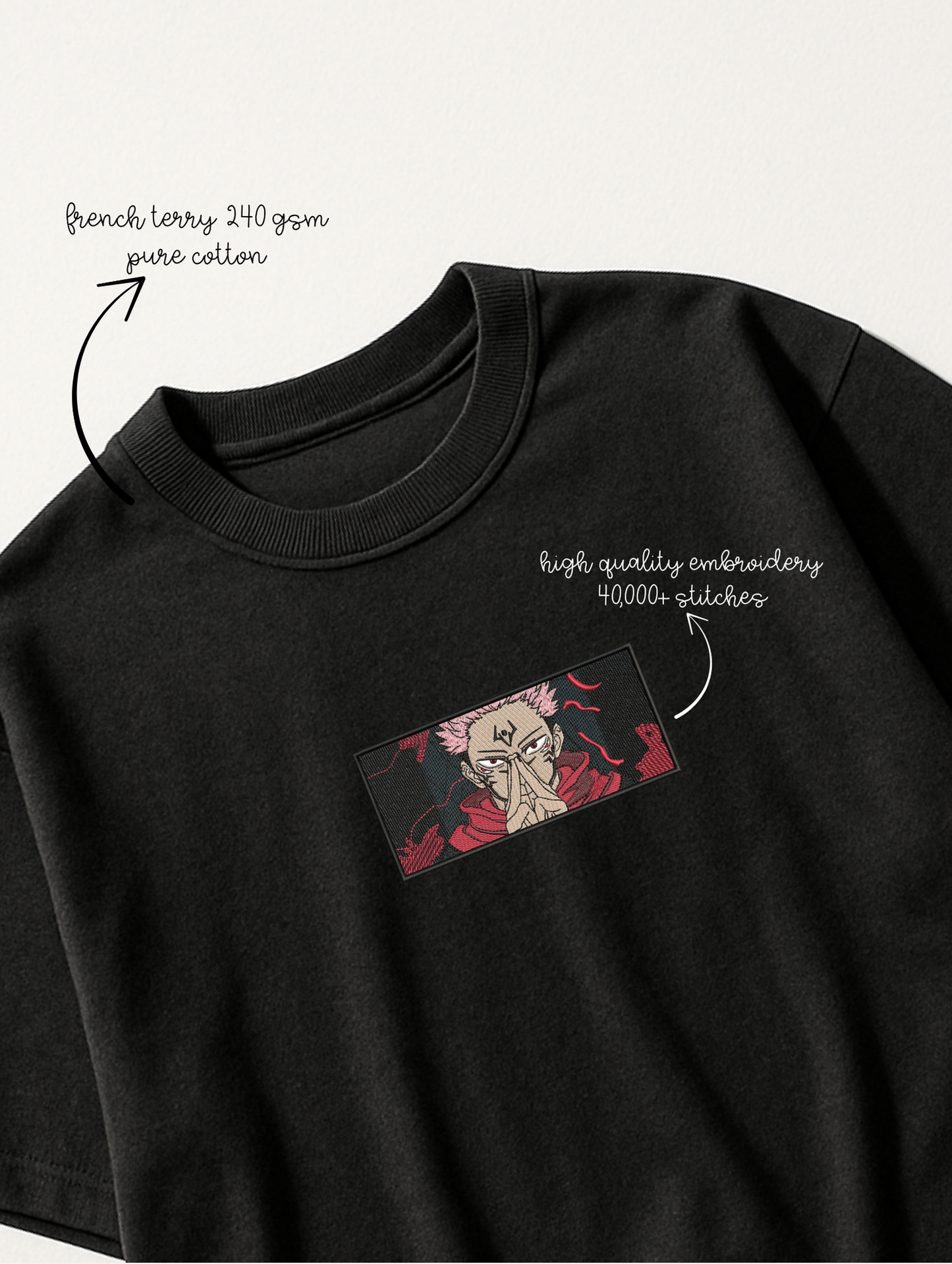 YUJI ITADORI EMBROIDERED OVERSIZED UNISEX TSHIRT