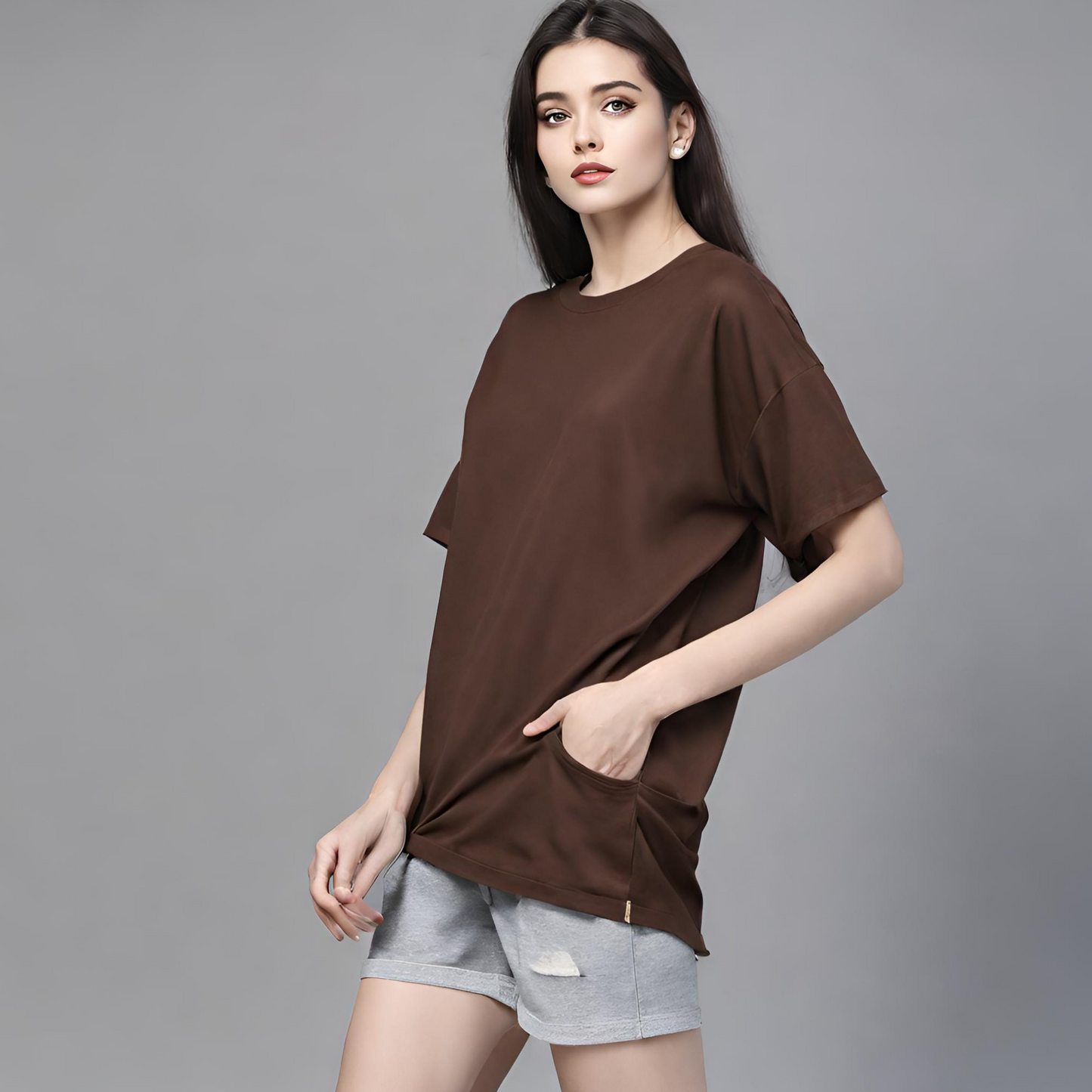 CHOCOLATE BROWN  - SOLID OVERSIZED TSHIRT
