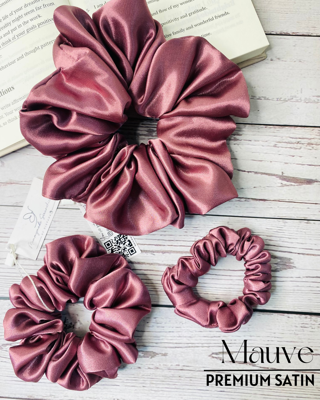 MAUVE SOLID PREMIUM SATIN SCRUNCHIES