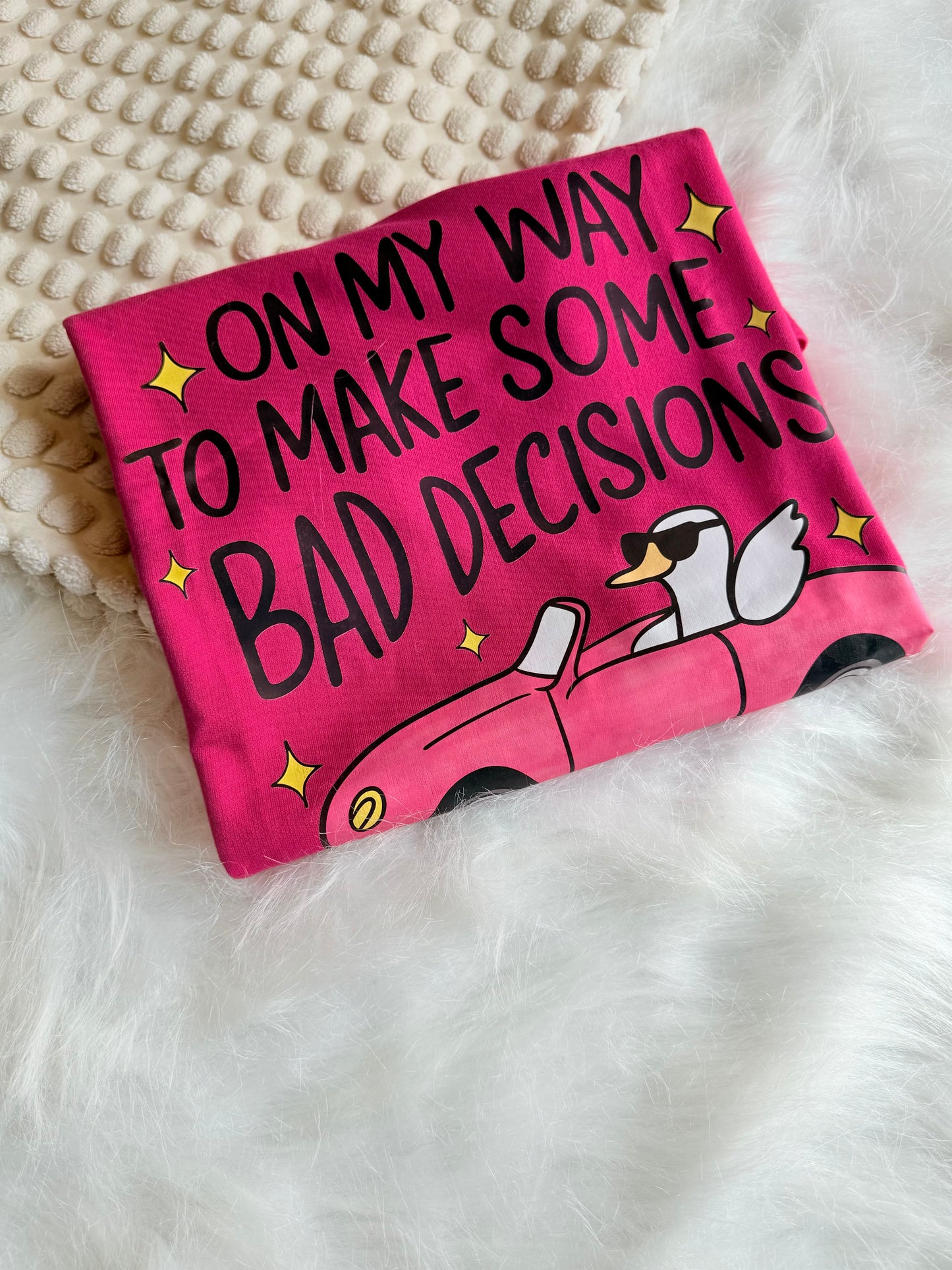 OMW to Make Some Bad Decisions Oversized Fuschia Tshirt