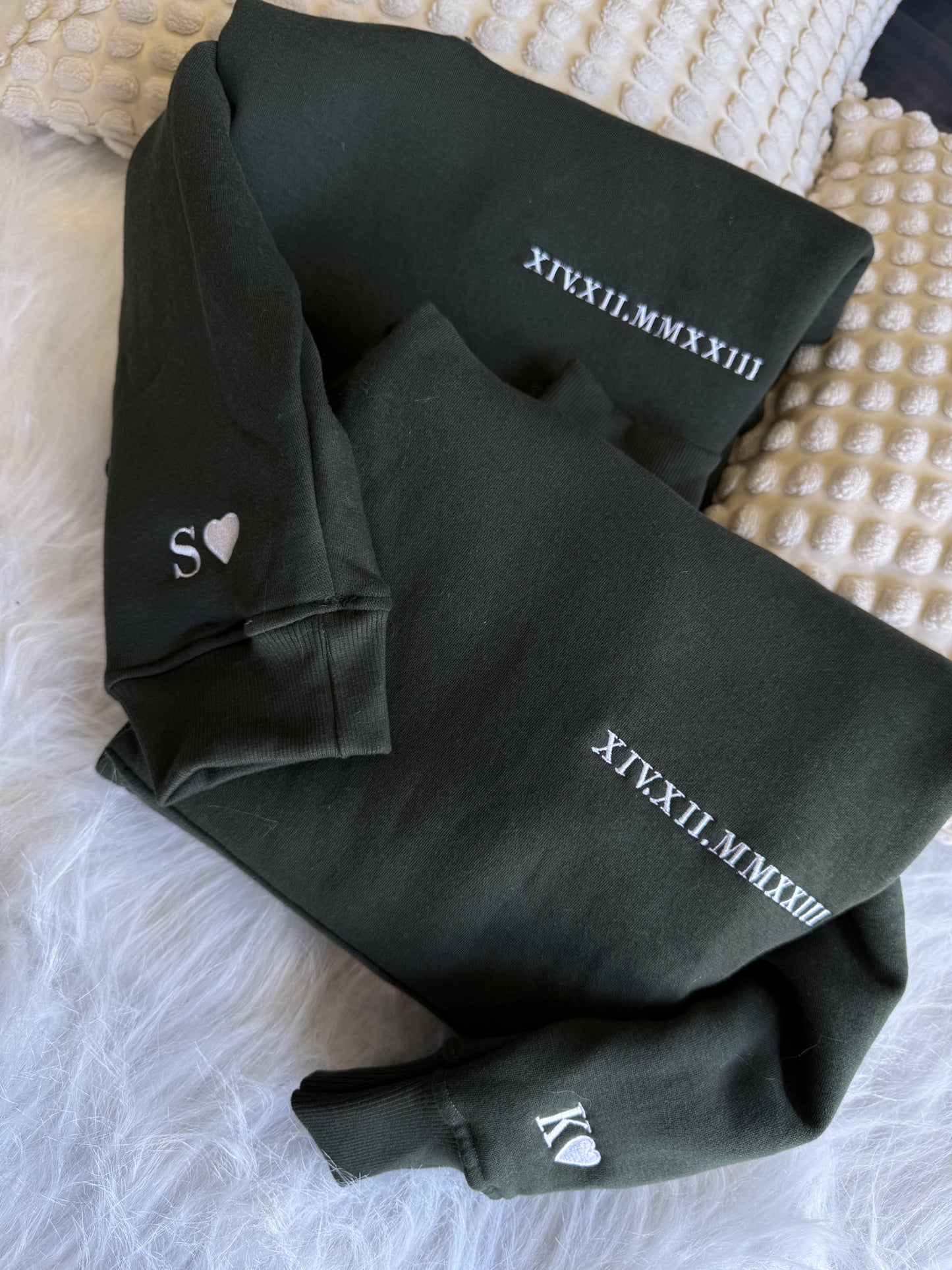 COUPLE HOODIE/SWEATSHIRT  WITH CUSTOM DATE EMBROIDERED ON CHEST & SLEEVE