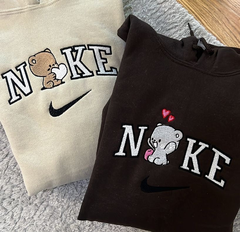 MILK &  MOCHA SWOOSH EMBROIDERED COUPLE HOODIES SET OF 2