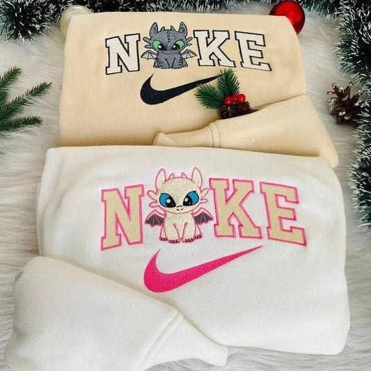 TOOTHLESS & LIGHT FURY SWOOSH EMBROIDERED COUPLE HOODIES SET OF 2