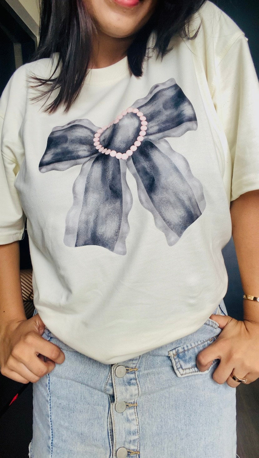 BOW OVERSIZED ANTIQUE WHITE TSHIRT