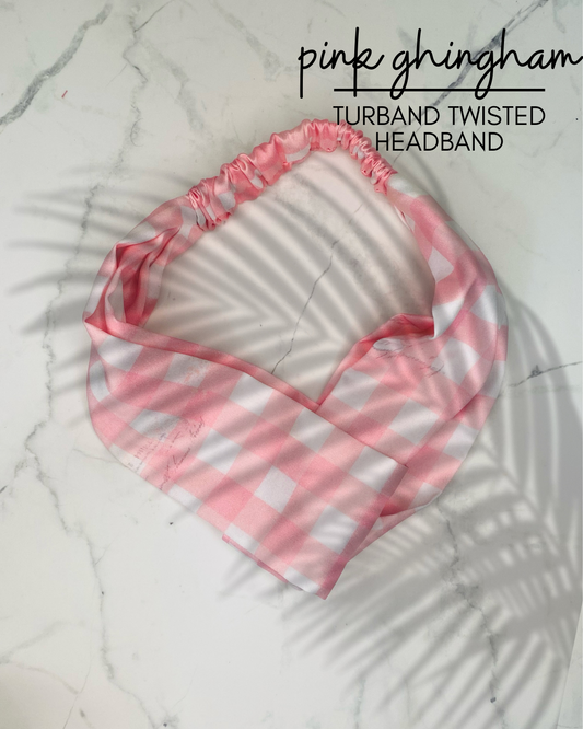 PINK GHINGHAM - SATIN TURBAND HEADBAND