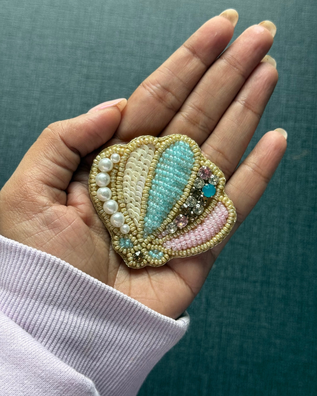 Sea shell  Beaded Brooch