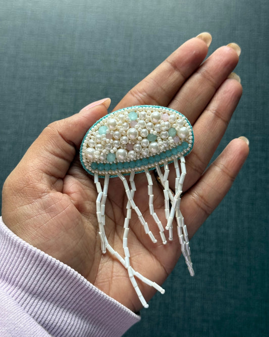 Jelly Fish Beaded Brooch