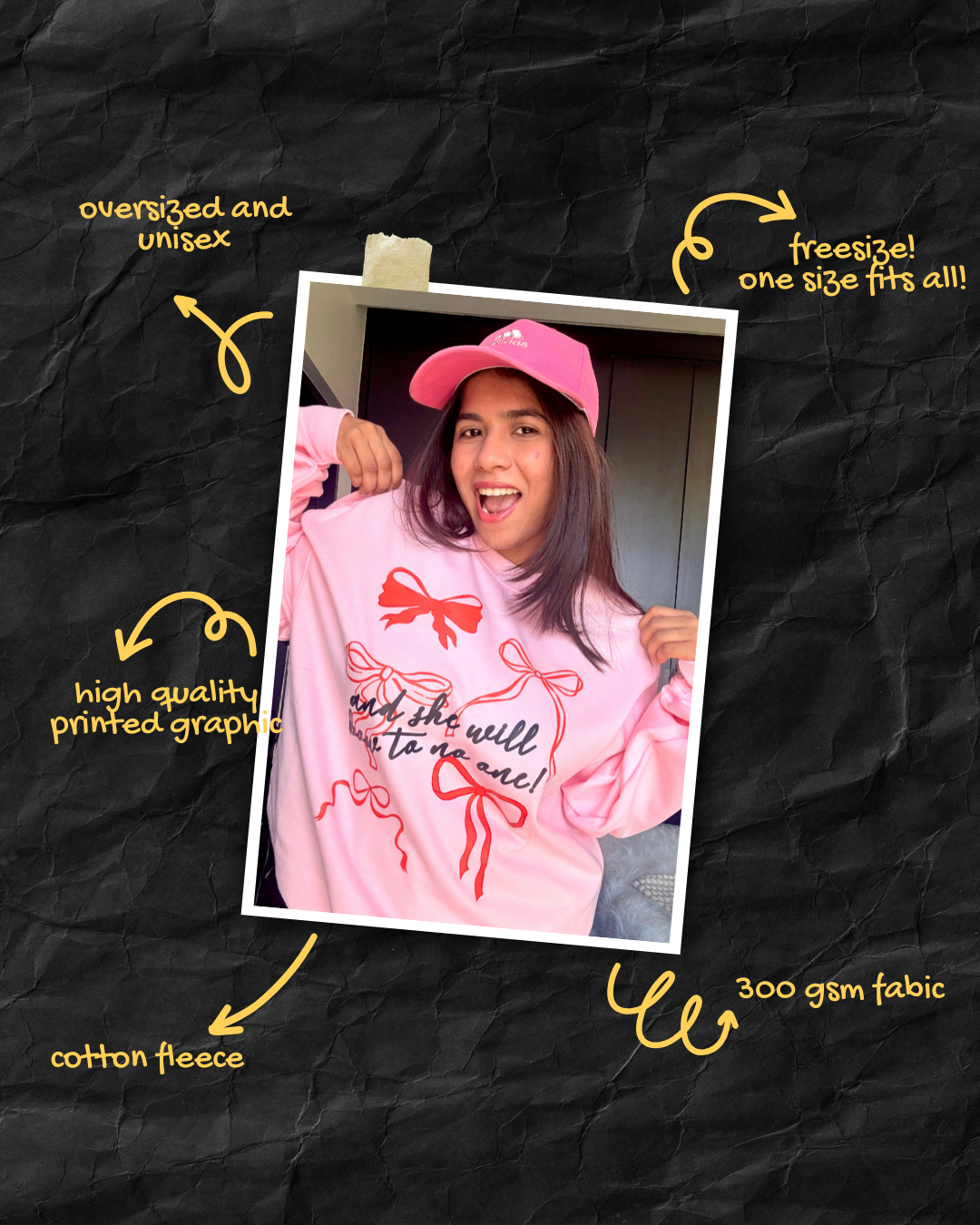 SHE WILL BOW TO NO ONE PINK OVERSIZED SWEATSHIRT