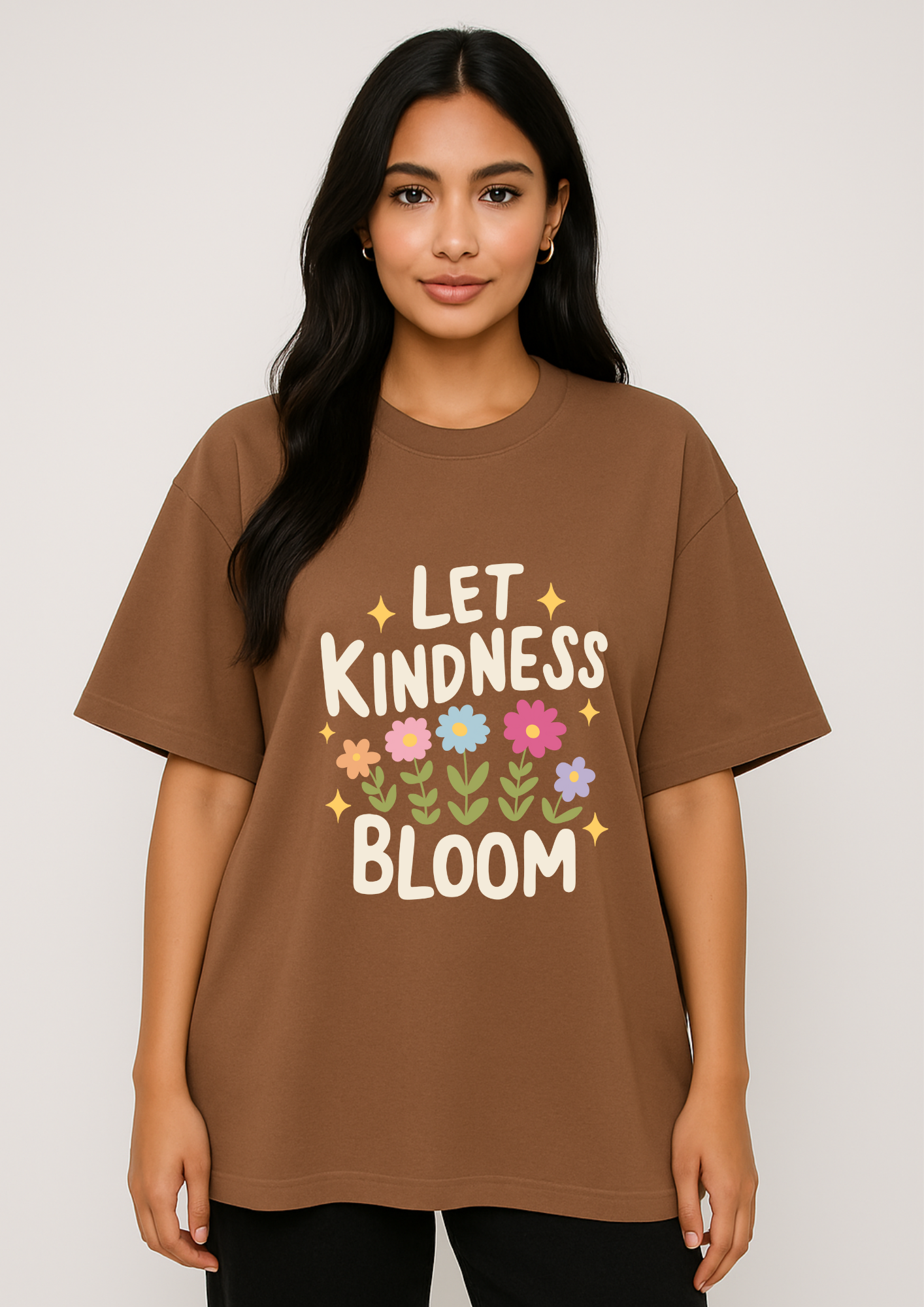Let Kindness Bloom Oversized Mocha Tshirt
