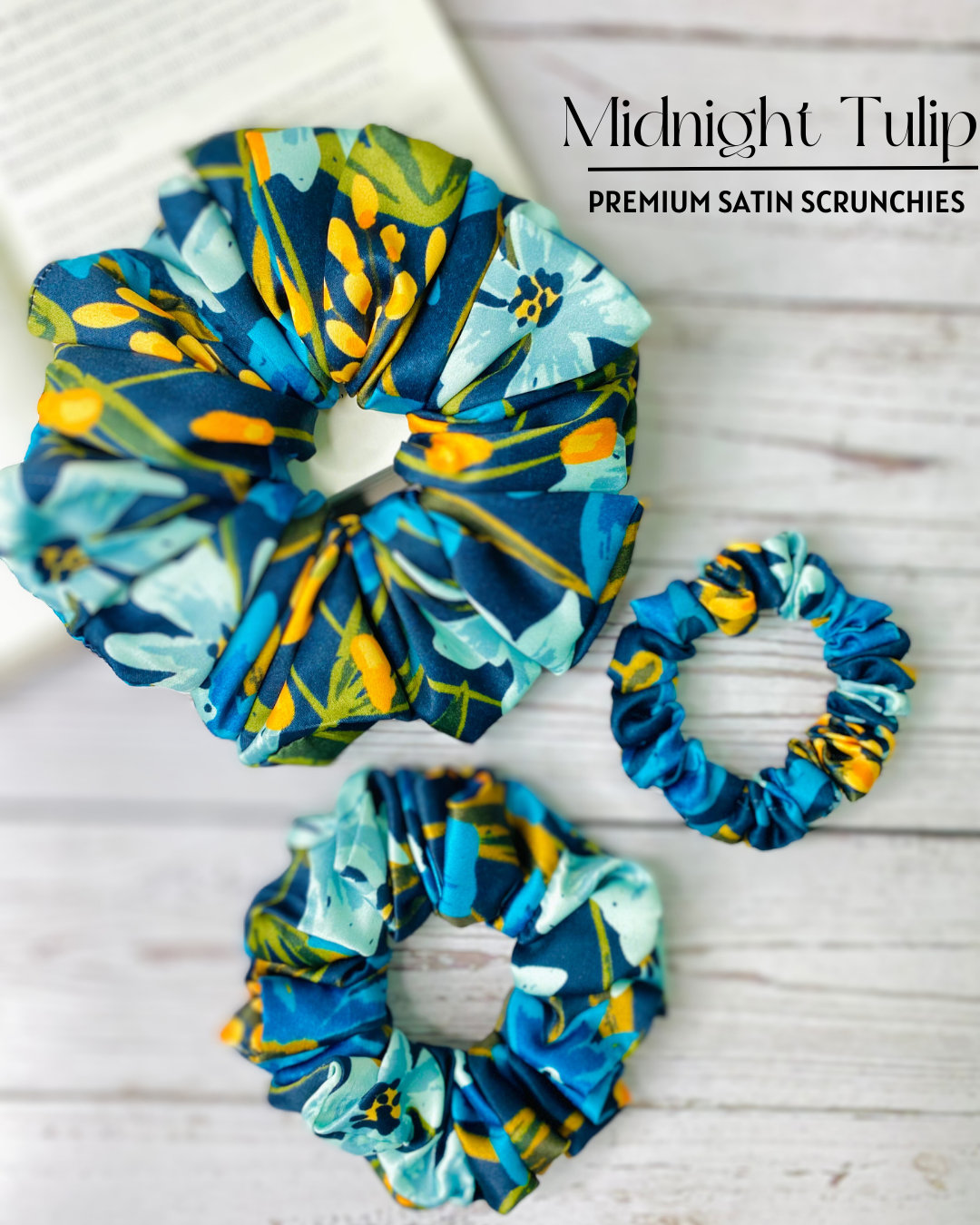 MIDNIGHT BLOOM  - PREMIUM SATIN HAIR SCRUNCHIE