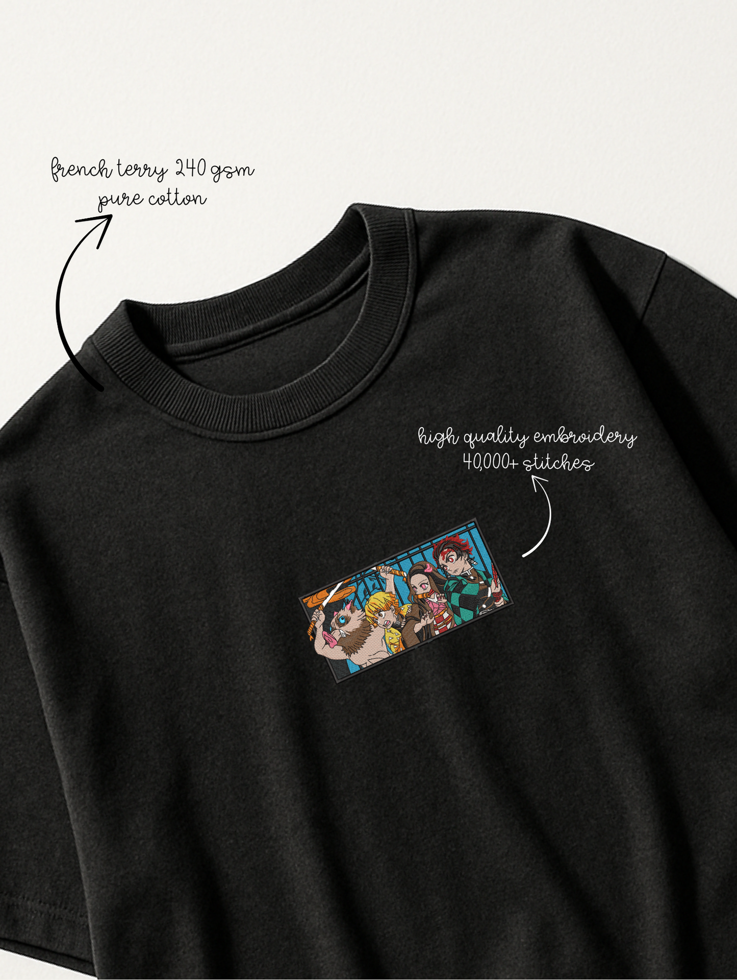 DEMONSLAYER GANG EMBROIDERED OVERSIZED UNISEX TSHIRT