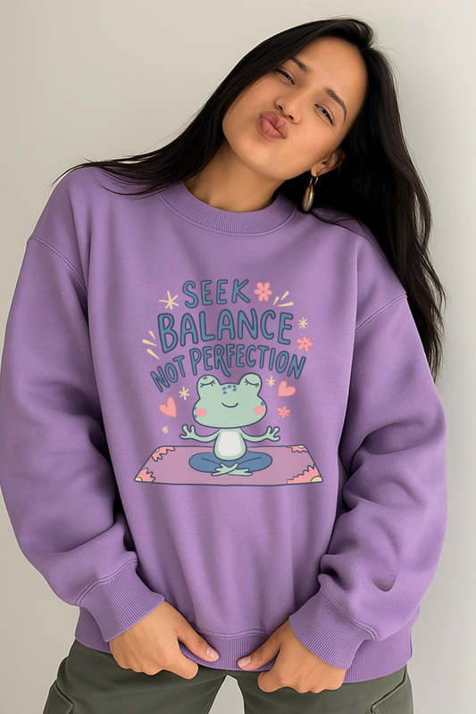 SEEK BALANCE NOT PERFECTION LAVENDER OVERSIZED SWEATSHIRT