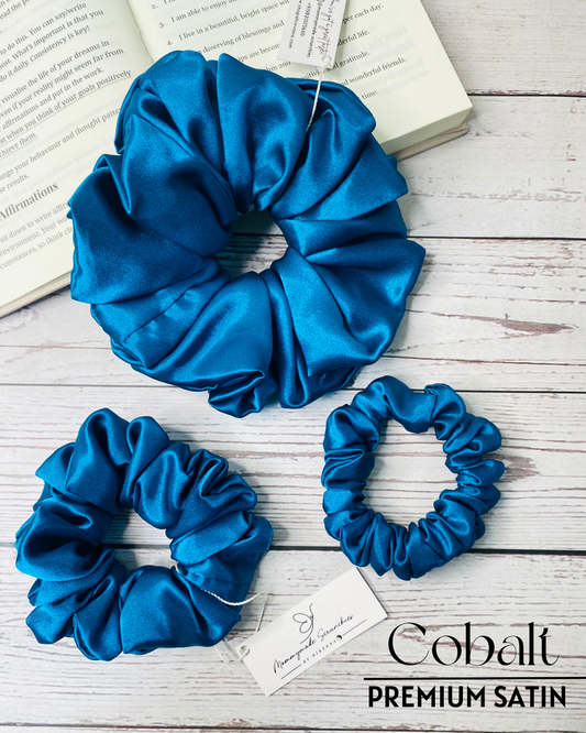 COBALT SOLID PREMIUM SATIN SCRUNCHIES