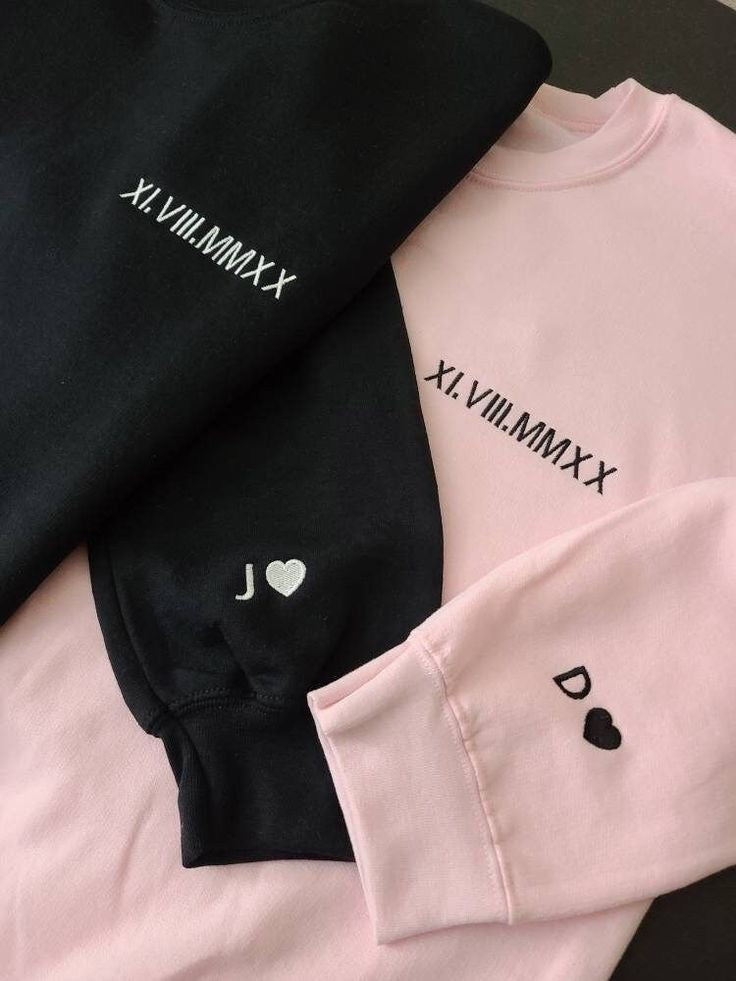 COUPLE HOODIE/SWEATSHIRT  WITH CUSTOM DATE EMBROIDERED ON CHEST & SLEEVE
