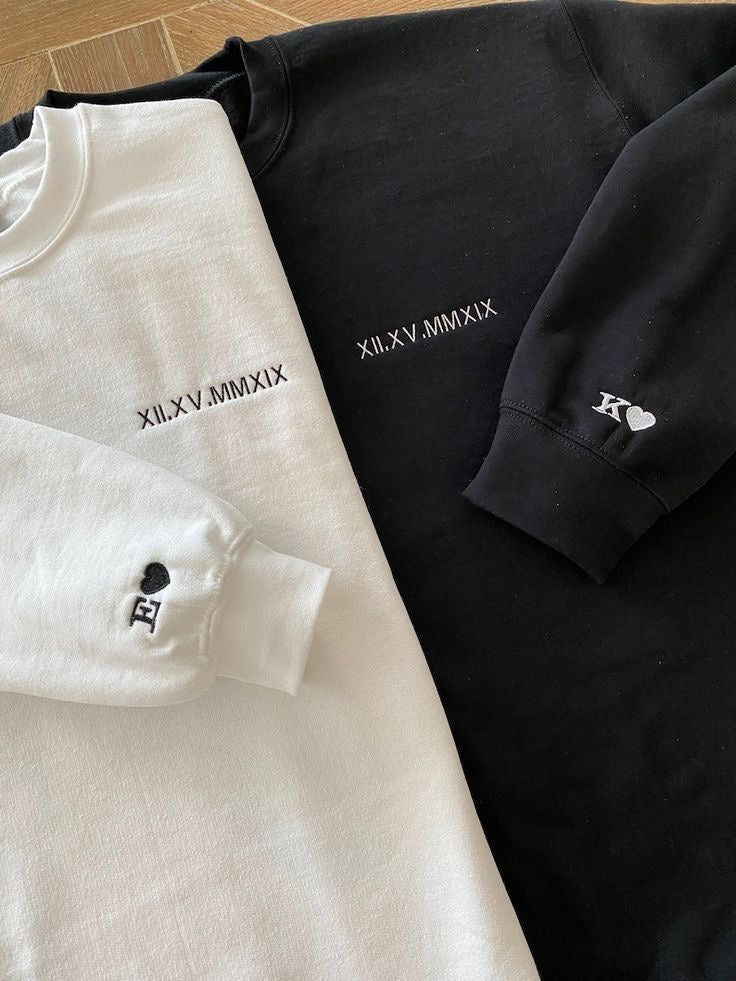 COUPLE HOODIE/SWEATSHIRT  WITH CUSTOM DATE EMBROIDERED ON CHEST & SLEEVE