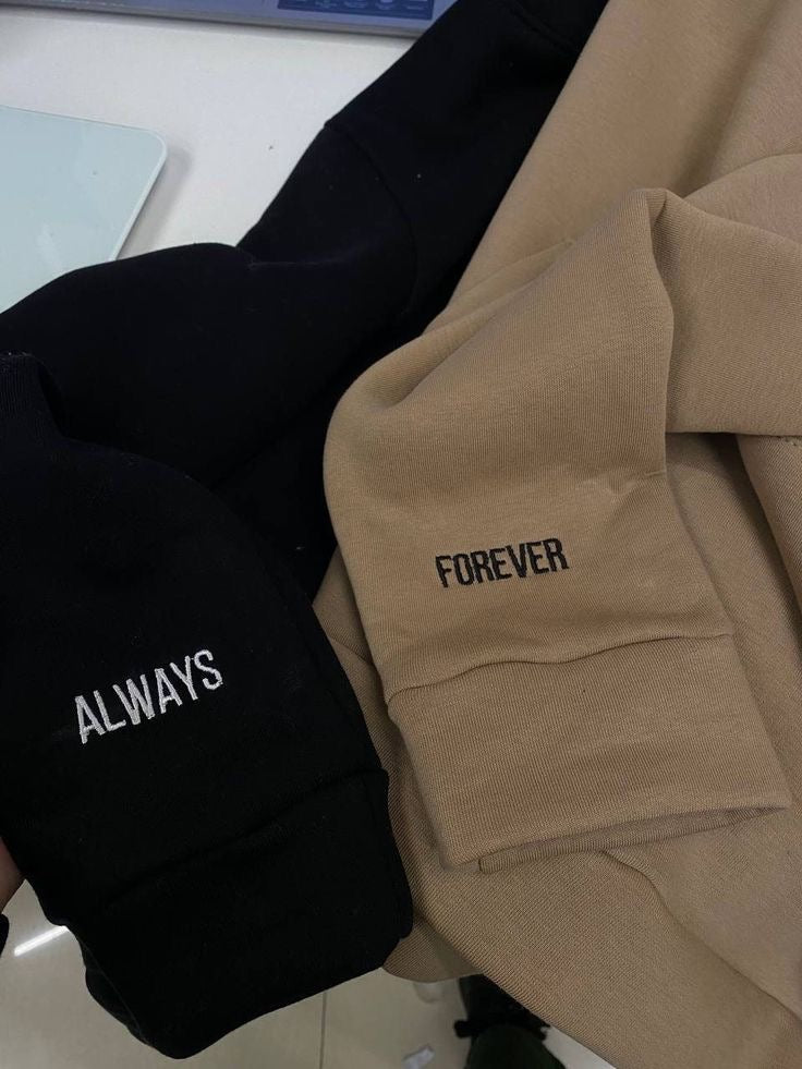 COUPLE EMBROIDERED SWEATSHIRT/ HOODIE - SLEEVE CUSTOM EMBROIDERY