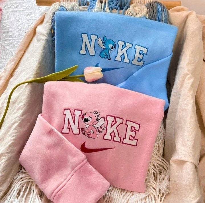 STITCH & ANGEL SWOOSH EMBROIDERED COUPLE HOODIES SET OF 2